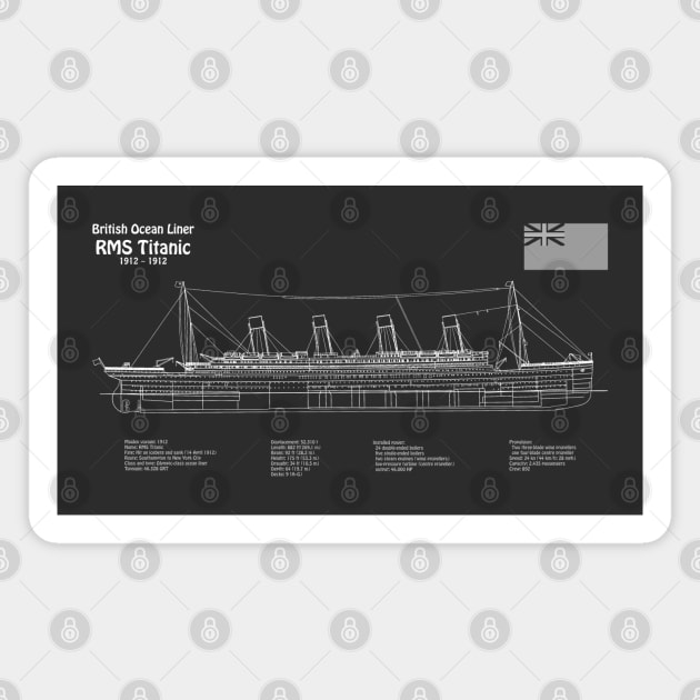 RMS Titanic ship plans. White Star Ocean Liner - PDpng Magnet by SPJE Illustration Photography